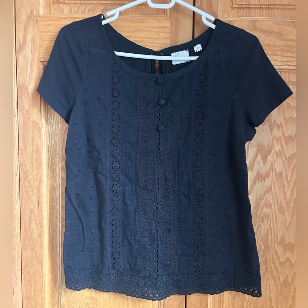 Anthropologie Black Eyelet Cotton Blouse